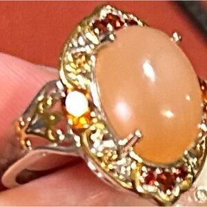 Peach Moonstone,Garnet,Citrine Ring in Vermeil YG and Platinum Over Silver S6